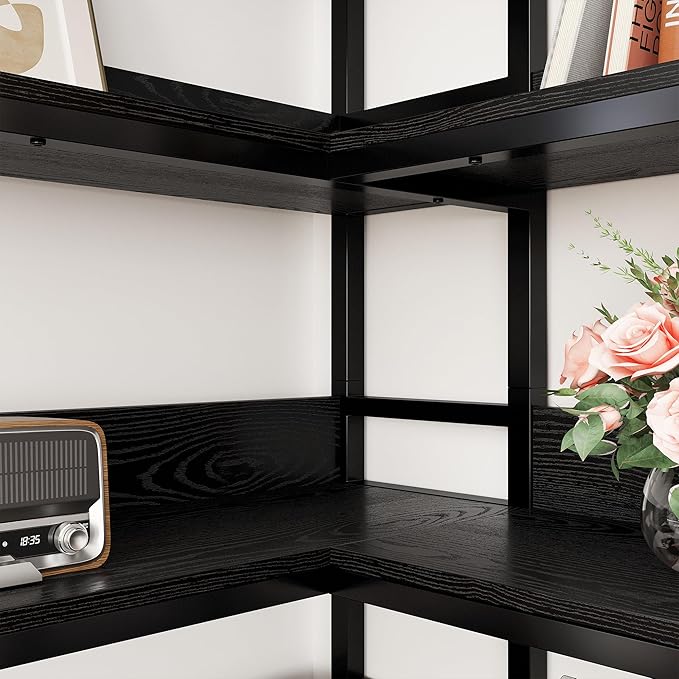 IRONCK Corner Bookshelf 6 Tiers, Industrial Corner Bookcase with Baffles Etagere, L Shaped Bookshelves with Metal Frame, Corner Shelf Storage Rack for Living Room Home Office
