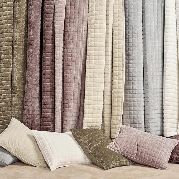 RECYCO Luxury Velvet Quilt Set Full Queen Size Bedding Sets, Ultra Soft Velvet Comforter Set, Lightweight Channel Box Stitch Oversized Bedspread Coverlet for All Season, with 2 Shams, Frost Gray
