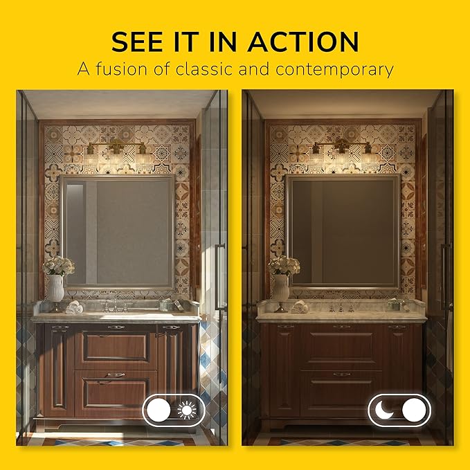 GETINLIGHT Inlight 20" Wide 3-Light Gold Bathroom Vanity Light with Clear Ribbed Glass Shade, Bulb Not Included, IN-0444-3-GD