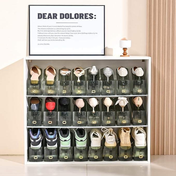 Shoe Slots Organizer,Adjustable Shoe Rack with Three Levels,Shoe stackers for a Pair of Shoes (Green Clear, 20 Pack)