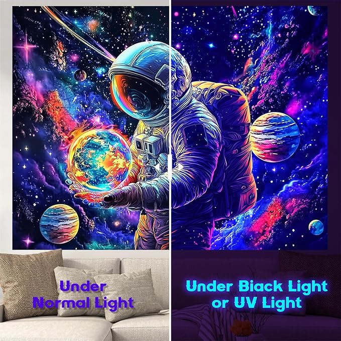 NYZE Astronaut Space Tapestry for Bedroom, Glow in the Dark Room Decor Wall Tapestries, Cool Galaxy Planet Wall Hanging, Wall Hanging for Men Guys Gamer Room Dorm Living Room 90in x 70in