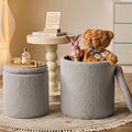 Round Ottoman with Storage Set of 2-Upholstered Sherpa Vanity Stool for MakeupMultifunctional Ottomans Coffee Table Padded Seat Foot Rest for LivingRoom&Bedroom(Sherpa Gray)