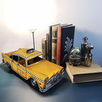 Retro Handmade Yellow NYC Classic Checkered Taxi Cab Model 11" L New York City Taxi Model Hand Made Metal Collectible Vehicle Model for Showcase Decor