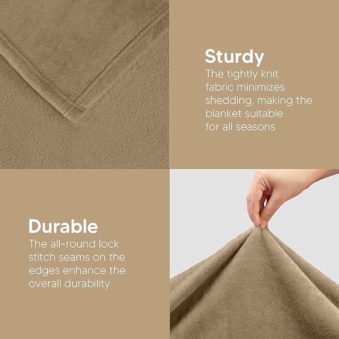 Utopia Bedding Fleece Blanket Queen Size Camel (90x90 Inches) Ultra Soft Warm Lightweight Microfiber Breathable Anti-Static Cozy Winter Bed Blanket, All-Season Home Decor Gift for Men & Women