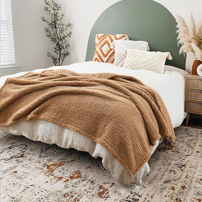 Ultra Soft Cozy Sherpa Throw Blanket, Brown Pattern Reversible, Light Weight Warm Decorative Boho Style Throw Blanket Cover for Sofa, Couch, Bedroom,Travel, 50”x60”