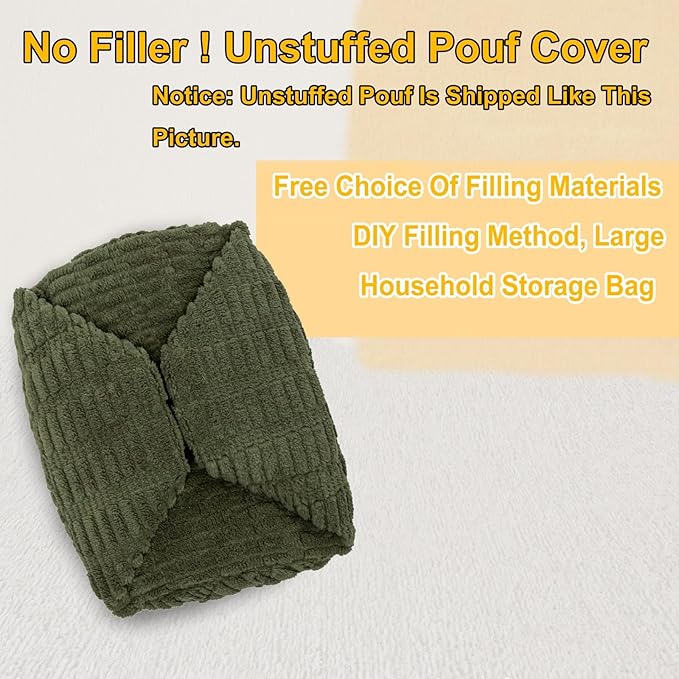 Handmade Unstuffed Ottoman Pouf Cover – Versatile Storage Footstool & Floor Pouf for Living Room, Bedroom, or Wedding Decor | 20" Diameter x 14" Height | Filler Not Included (Green)