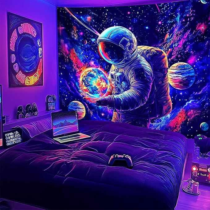 NYZE Astronaut Space Tapestry for Bedroom, Glow in the Dark Room Decor Wall Tapestries, Cool Galaxy Planet Wall Hanging, Wall Hanging for Men Guys Gamer Room Dorm Living Room 59in×51in