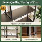 Huuger 6 Tier Bookshelf, L Shaped Corner Bookshelf with Open Shelves, 49.4 Inch Straight Wide Bookcase with Metal Frame and Wooden Board, Adjustable Feet, Black