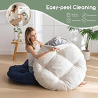 35" Washable Floor Pillow Cushion for Adults, Meditation Cushion Pillow, Extra Large Round Floor Sitting, Removable Tufted Corduroy Cover, for Tatami Living Room or Yoga, Beige, Machine Washable