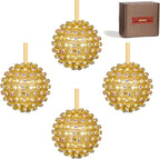 Iridescent Crystal Rhinestone Ball Ornaments, 4 Pack Handcrafted Sparkling Christmas Tree Decorations, Hanging Ornaments for Holiday & Home Décor in Luxury Gift Box