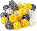 DomeStar 24PCS Yellow Decorative Balls for Bowl Centerpiece, 2 Inch Rattan Bowl Fillers - Wicker Twig Orbs Spheres for Yellow Kitchen Home Decor Vase Table Scatters