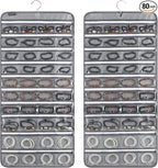 80 Zippered Pockets Hanging Jewelry Organizer for Holding Jewelries Dual-Sided Accessory Display Holder for Earrings Bracelets Rings (80 Zippered Pockets-Grey)