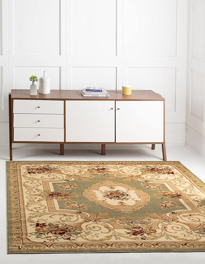 Rugs.com Chateau Collection Rug - 5 Ft Square Green Medium Pile Rug