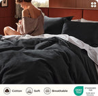 Bedsure Cotton Duvet Cover King - 100% Cotton Waffle Weave Black Duvet Cover King Size, GentleSoft™ and Breathable Bedding Set for All Season, 3 Pieces, 104"x90"