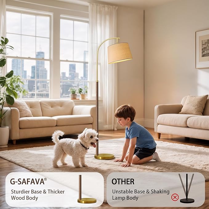 63" Wood Floor Lamps for Living Room with Foot Switch Arc Tall Standing Lamp for Bedroom Mid Century Modern Corner Gold Floor Lamps for Office Nursery Industrial Reading Lamp, Chestnut