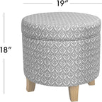 HomePop Upholstered Round Storage Ottoman Home Décor|Upholstered Round Foot Rest Ottoman - Light Grey Print Large