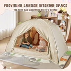 Bed Tents for Kids and Adult, Portable 100% Breathable and 93% Blackout Dream Play Tent, 3 Doors Big Privacy Space Sleeping Canopy for Indoor Floor or Twin Full Queen Sizes Bed (Khaki, Queen- Size)