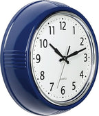 Bernhard Products Retro Wall Clock 12 Inch Navy Blue Kitchen 50's Vintage Design Round Silent Non-Ticking Quartz Battery Operated Clocks for Home Office School Classroom Kids Bedroom Living Room