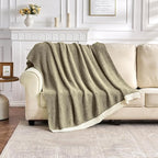 CozeCube Super Soft Fullfy Microfiber Reversible Knitted Blankets, Warm Cozy Fuzzy Plush Throw, Olive Green and White Melange Throw Blanket for Couch Bed Sofa, 50" x 60"