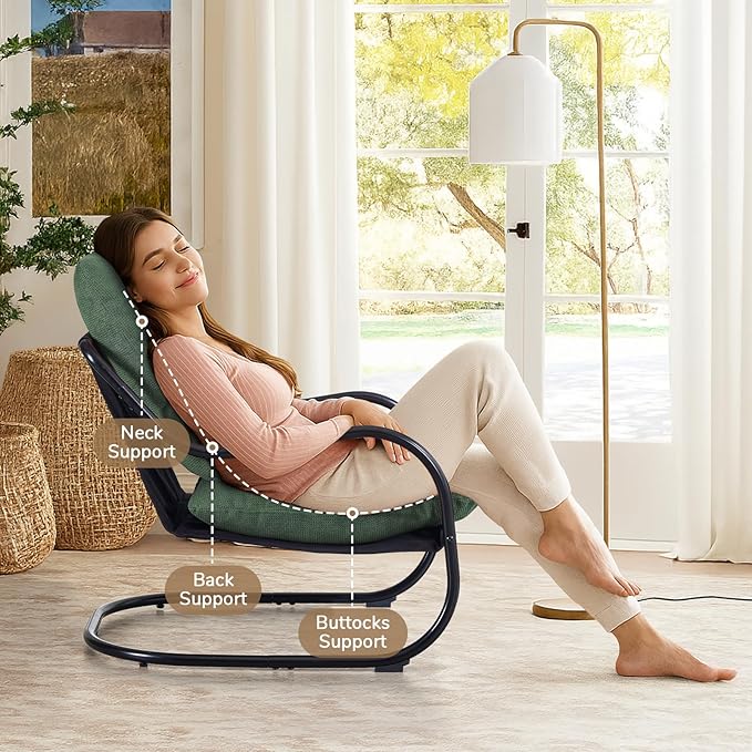 Peace nest Modern Accent Chair Comfy Living Room Suspended Chair Bedroom Armchair with Mental Frame Comfortable Upholstered Cushion for Balcony Lounge Reading Meeting Room Green