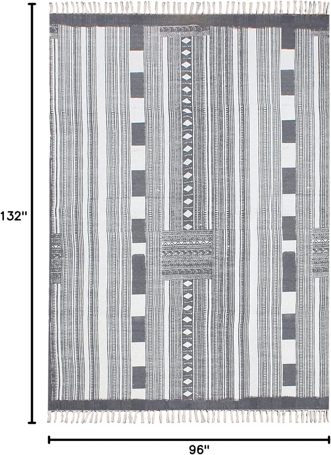 Area Rugs for Living Room 8x11 Kilim Rug Gray & Beige Cotton Dhurrie Striped Thick 0.19 inches Stone Easy Washable Rug Hand Wash Cotton Carpet Flatweave Rug Indoor Outdoor Rugs for Bedroom
