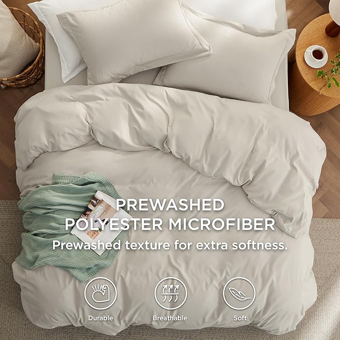 Bedsure California King Size Duvet Cover with Fitted Sheet - 4 Pieces Prewashed Cotton-Like Polyester Extra Soft Bedding Set, Includes 1 Duvet Cover 104''x98'', 2 Pillow Shams, 1 Fitted Sheet, Linen
