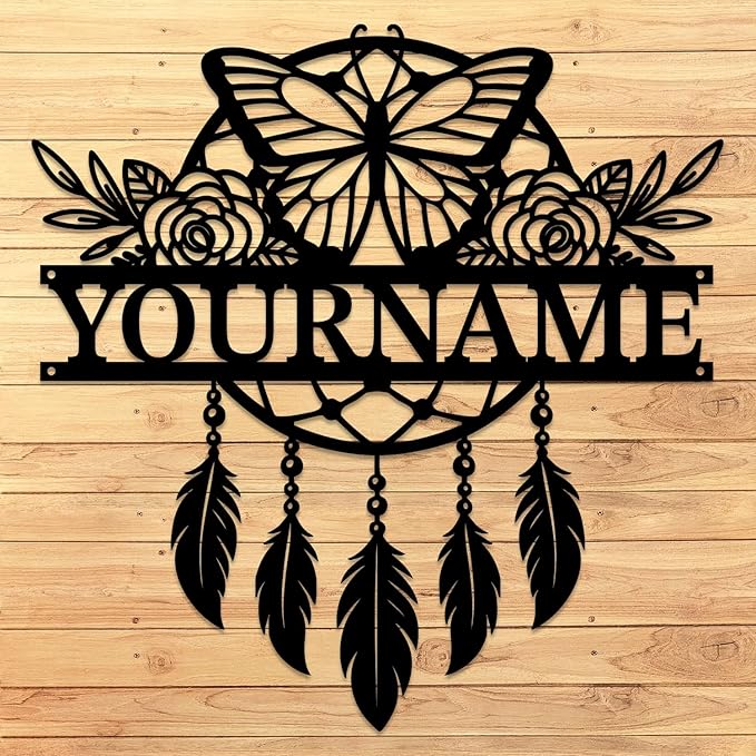Personalized Dream Catcher Metal Wall Art - Custom Name Iron Sign for Home Decor, 8-30 Inch Black (Style E)