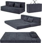 Folding Sofa Bed, 4 in 1 Convertible Sleeper Chair with Pillow, Queen Memory Foam Fold Out Chair Bed, Modern Floor Futon Sofa Couch Mattress for Living Room/Guest/Apartment, Dark Grey