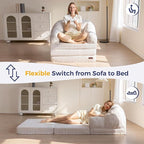 MAXYOYO Folding Sofa Bed with Backrest, Boneless Fold Out Couch Bed with Handle, 2 in 1 Convertible Bean Bag Chair to Floor Sofa Lounger, Comfy Folding Couch for Bedroom & Living Room, Beige