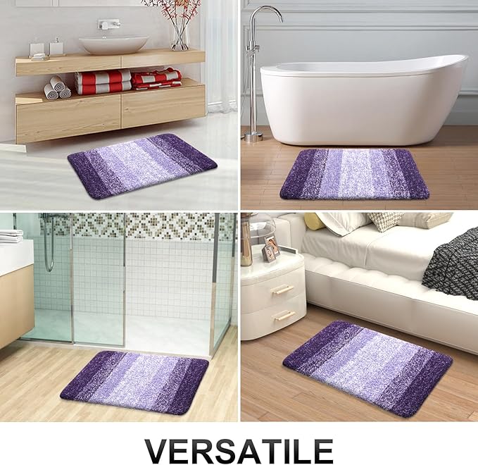 OLANLY Bathroom Rug Set 2 Piece, Soft Absorbent Microfiber Bath Rug Set, Non-Slip, Machine Wash Dry, Plush Shaggy Bath Mats for Bathroom (30"x20"+24"x16", Violet)