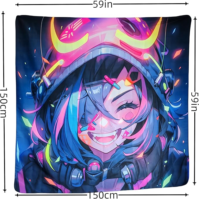HOUHUANG Anime Fluorescent Tapestry - 59x59 Inches Large Wall Hanging for Room Decoration, Glow-in-the-Dark Trippy Boho Style with Blacklight Effects, Perfect for Bedroom and Custom Tapestry Lovers (Hell girl)