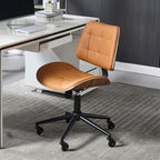 Home Office Desk Chair with Wheels, Adjustable Height Armless Office Chair, PU Leather Mid Back 360° Small Computer Chair, Modern Walnut Chair No Arms for Office, Reading Meeting Room(Brown)