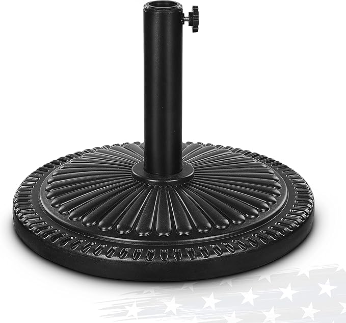FRUITEAM 15" 26.5 lbs Round Patio Umbrella Base Pre-Filled Umbrella Stand Sun-Flower-Pattern Heavy Duty Market Umbrella Base Stand for Patio, Outdoor, Swimming Pool, Black