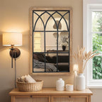 Oakrain Rustic Window Mirror for Wall Decor, 24”x37” Wood Frame Decorative Wall Mirror, Wall-Mounted Farmhouse Mirrors for Living Room, Bedroom, Entryway, Bathroom, Brown