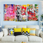 Novatique Banksy Wall Art Street Wall Art Modern Colorful Graffiti Painting Artwork Home Decor Love All Around Graffiti Art Poster for Living Room Bedroom, 24”x 36”x 3Pcs