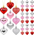 36Pcs Valentines Heart Ornaments, Red Pink Silver Glitter Valentines Decorations Heart Shaped Baubles, Romantic Hanging Valentine Day Tree Ornaments Decorations for Home Office, 3 Styles