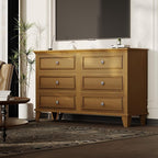 GarveeHome Farmhouse Brown Dresser for Bedroom with 6 Drawer, Double Dresser TV Stand with Vintage Handle, Wide Wood Dressers & Chests of Drawers, 6 Drawer Dressers for Bedroom, Living Room, Hallway