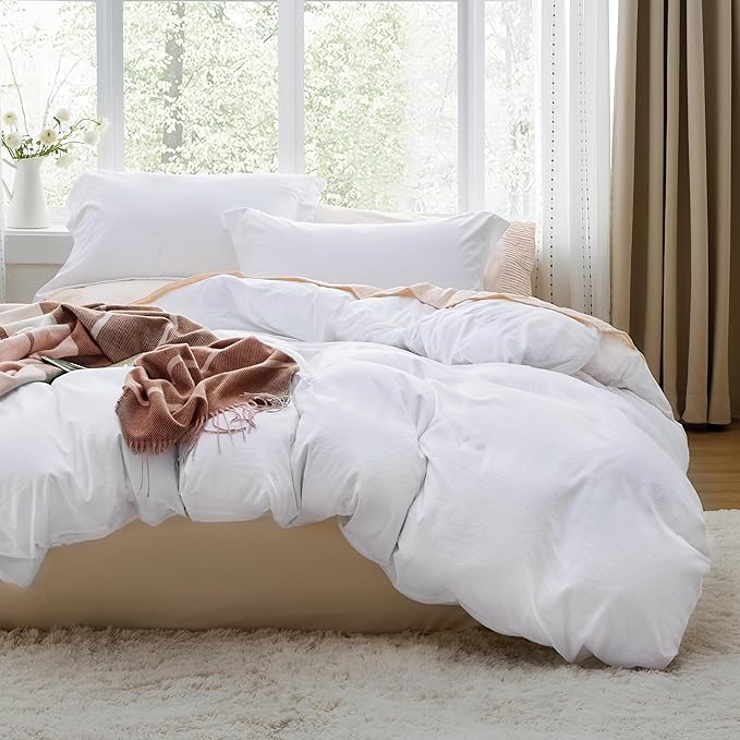 Bedsure Bright White California King Duvet Cover - Prewashed Cotton-Like Polyester Extra Soft Bedding Set, Includes 1 Cal King Duvet Cover 104''x98'' with Zipper Closure & 2 Pillow Shams, No Comforter
