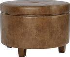 HomePop Large Leatherette Storage Ottoman - Distressed Brown Faux Leather
