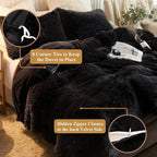 XeGe Plush Shaggy Duvet Cover Set, Luxury Ultra Soft Crystal Fluffy Bedding Sets 3 Pieces(1 Furry Faux Fur Comforter Cover + 2 Fuzzy Faux Fur Pillow Cases), Zipper Closure(Queen, Black)