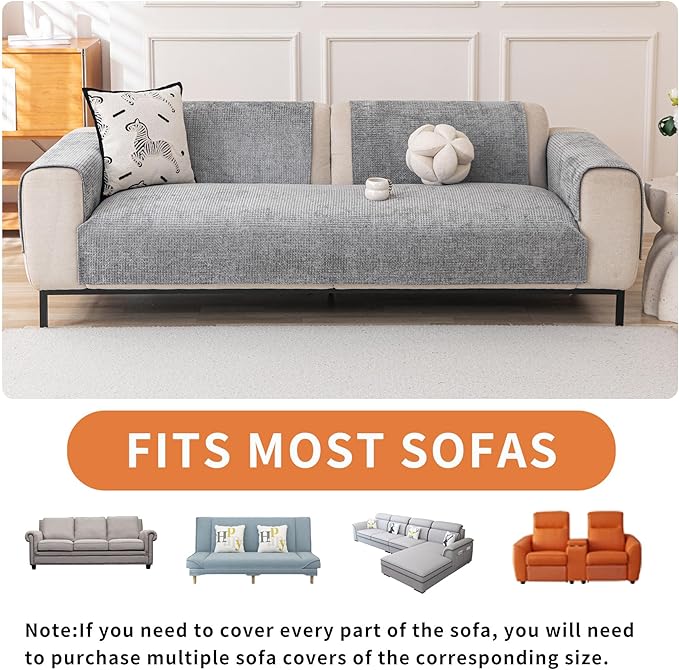 HAOMAIJIA Pet Couch Covers for Sofa Waterproof Couch Cover for Dogs Chenille Non Slip Sofa Covers Washable for 2 Cushion Couch Furniture Protector (Grey, 36.5" x 62" 1 Pack)