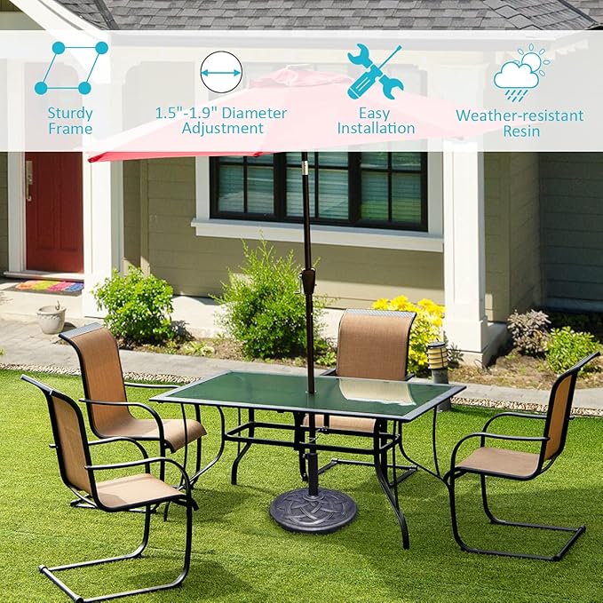 Tangkula 43 lbs Heavy Duty Resin Umbrella Base, Round Parasol Holder with Adjustable Knob for Φ1.5-Φ1.9 Pole, with Beautiful Decorative Pattern, Easy Setup