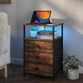 Tohomeor Nightstand with Charging Station USB Outlet and LED Light End Table Dresser with 3 Fabric Drawers and Storage Shelf for Bedroom Living Room Sofa Beside (1, Brown)