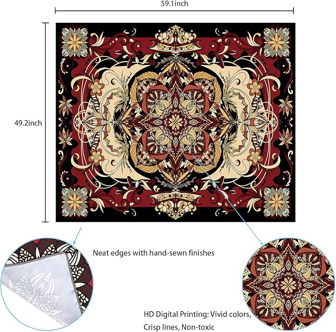 Boho Mandala Moth Tapestry,Hippie Floral Aesthetic Wall Tapestries, Psychedelic Aesthetic Decor, Large Tapestry for Bedrooms, Living Rooms, and Dorms-59.1x49.2 Inch