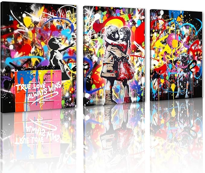 Novatique Banksy Canvas Wall Art Street Graffiti Wall Art Abstract Painting for Teenager Graffiti Art Pictures Decor for Living Room Bedroom,20" x 28" x 3Pcs