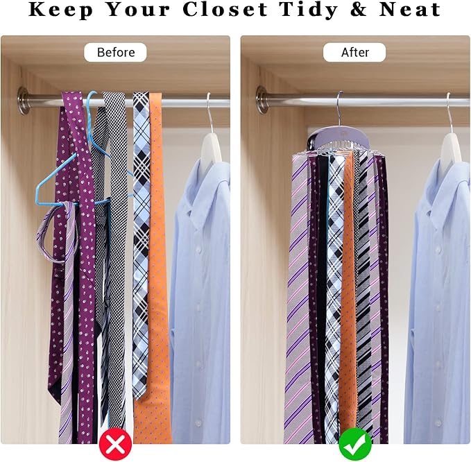 Tie Rack Hanger for Closet: Ohuhu 24 Folding Hooks Tie Hangers for Men Wooden Tie Holder Organizer Space Saving Necktie Storage 360 Degree Rotating Ties Belts Scarves Tank Tops Accessories-Walnut