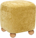 Cube Pouf Ottoman with Wooden Leg,Chenille Fabric Vanity Stool-Upholstered Floor Chair,Square Footstool Pouf with Acacia Wood Frame(500Lbs),Small Coffee Table Ottoman for Living Room