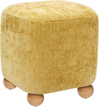 Cube Pouf Ottoman with Wooden Leg,Chenille Fabric Vanity Stool-Upholstered Floor Chair,Square Footstool Pouf with Acacia Wood Frame(500Lbs),Small Coffee Table Ottoman for Living Room