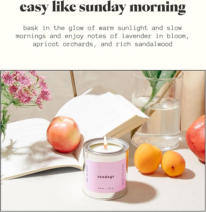 MALA Sundays Apricot Sandalwood & Lavender Candle for Home – Vegan Soy Aromatherapy – 45-Hour Clean Burn – Organic Non Toxic Candles – Calm Room Decor – 6.8 oz