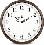 Bernhard Products Wall Clock 12 Inch Silent Non Ticking Movement Quality Quartz Battery Operated Round Easy to Read Decorative Brown Home/Kitchen/Office/Bedroom/Classroom/School Clocks, Black Numbers